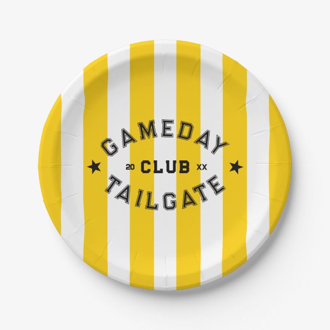 Prato De Papel Gameday Tailgate Club Yellow Stripe Custom Party (Frente)