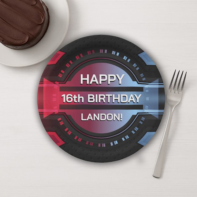 Prato De Papel Gamer 16th Happy Birthday Paper Plate (Gamer 16th Happy Birthday Paper Plate)
