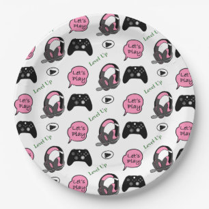 Prato De Papel Gamer Girl Pink and Black Birday