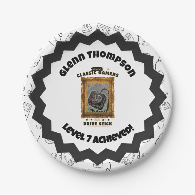 Prato De Papel Gamers Clássicos - Festa de aniversário, Grafia de (Frente)