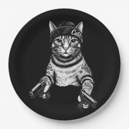 Prato De Papel Gangster Cat Tattoo Art | Cool Streetwear Kitty