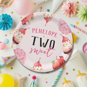 Prato De Papel Garota Bonita Dois Doce Aniversário de Sorvete
