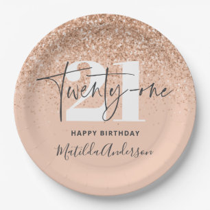 Prato De Papel Garota brilhando moderna aniversário de 21 anos