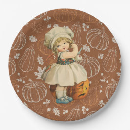 Prato De Papel Garota Carving Apple Halloween