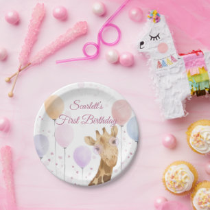 Prato De Papel Garota Coca-Colorida Bonita do Balão 1º Aniversári