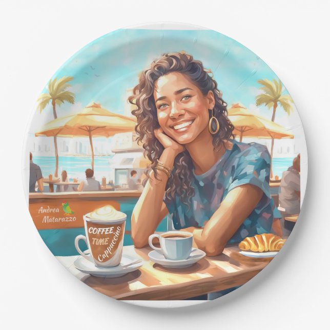 Prato De Papel Garota com café (Frente)