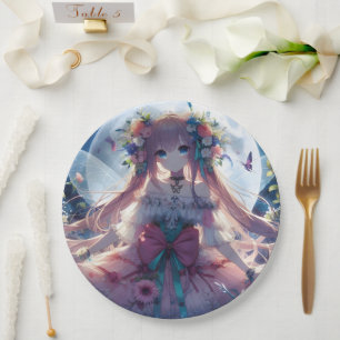 Prato De Papel Garota de Anime Flor Lua Fada
