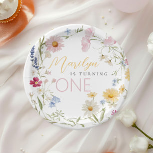 Prato De Papel Garota de Flor Selvagem Transformando um Aniversár