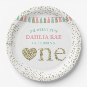 Prato De Papel Garota Primeira Festa de aniversário Planta Rosa M