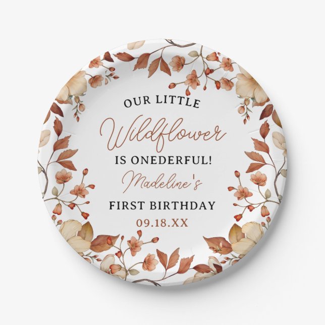 Prato De Papel Garota primeiro aniversario de Flor Selvagem Moder (Frente)