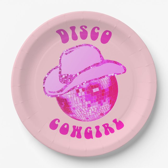 Prato De Papel Garota Rosa Quente Bonita Cowgirl Glitter (Frente)