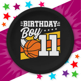 Prato De Papel Garoto 11 de Aniversário do Partido de Basquete, 1