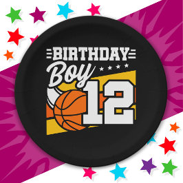 Prato De Papel Garoto 12 de Aniversário do Partido de Basquete, 1