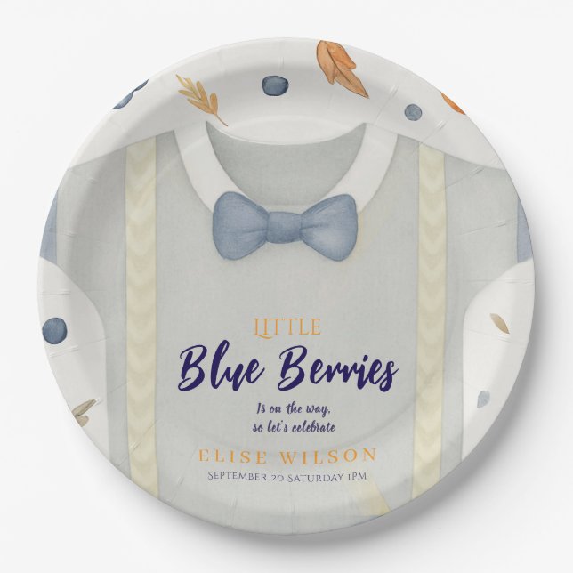 Prato De Papel Garoto chá de fraldas de outono, macacão invita (Frente)