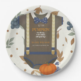 Prato De Papel Garoto chá de fraldas outono macacão azul