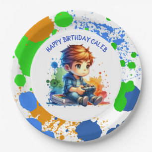 Prato De Papel Garoto Jogando Videos games Personalizados Anivers