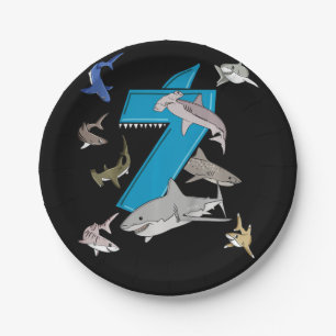 Prato De Papel Garotos 7 de Aniversário Tubarão Branco