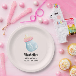 Prato De Papel Garrafa de Bebê Azul e Rosa