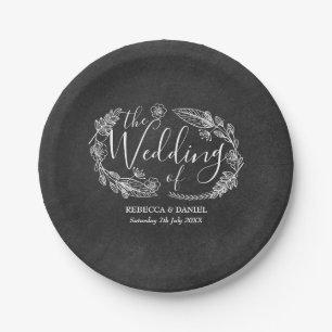 Prato De Papel Garrafa Floral Desenhada à Mão em Quadro Negro Cas