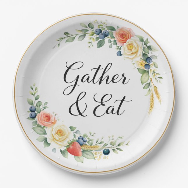 Prato De Papel Gather & Eat Elegant Floral Dinner Plate (Frente)