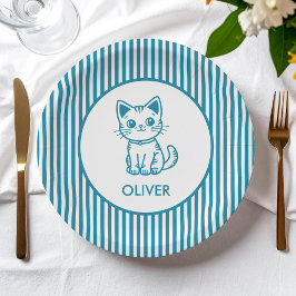 Prato De Papel Gatinho azul