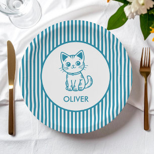 Prato De Papel Gatinho azul