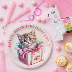 Prato De Papel Gatinho Bonito num Presente de Aniversário de Caix
