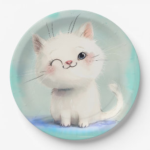 Prato De Papel Gatinho Branco Bonito