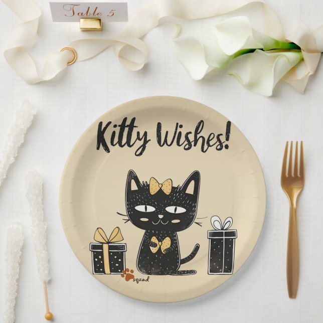 Prato De Papel Gatinho Desejo-Gato Preto-Bonito Com Aniversário P (Casamento)