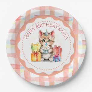 Prato De Papel Gatinho Personalizado Bonito no Chapéu de Aniversá