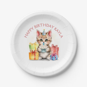 Prato De Papel Gatinho Personalizado Bonito no Chapéu de Aniversá