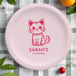 Prato De Papel Gatinho rosa