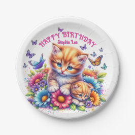 Prato De Papel Gatinhos, Borboletas e Flores