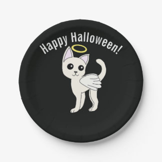Prato De Papel Gato Anjo Halloween Feliz Halloween
