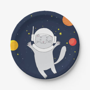 Prato De Papel Gato Astronauta Animal Com Capacete Espacial Clipa