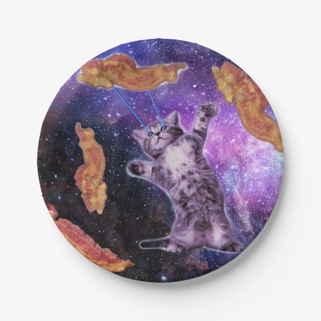 Prato De Papel Gato atingiu bacon com olho de laser (Frente)