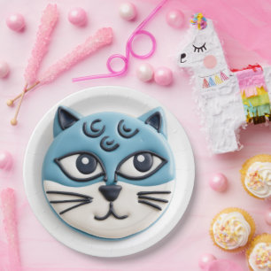 Prato De Papel Gato Azul Oriental 3D Inspirado
