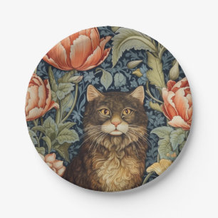 Prato De Papel Gato castanho e flores de pénia art nouveau