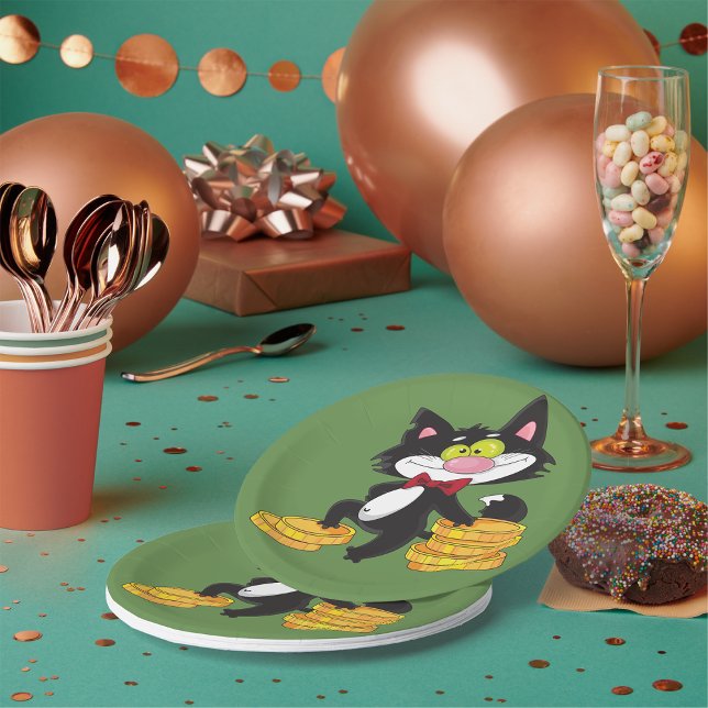 Prato De Papel Gato Com Placas De Papel Dinheiro (Criador carregado)