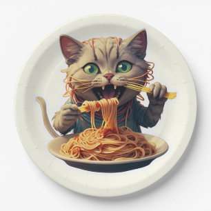 Prato De Papel Gato Comendo Espaguete