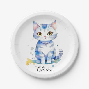 Prato De Papel Gato de aquarela (gatinho) design