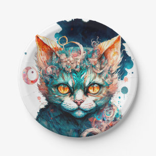 Prato De Papel Gato de aquarela no estilo steampunk