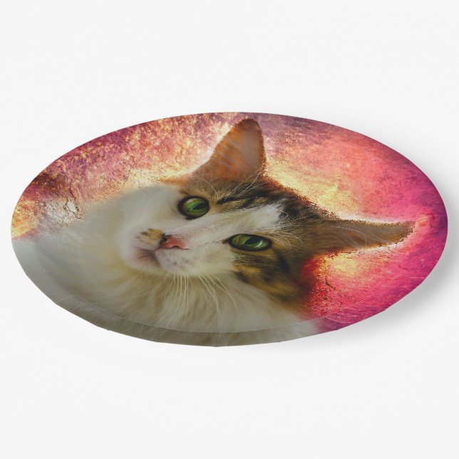 Prato De Papel Gato de Calico Cento Adorável (Inclinado)