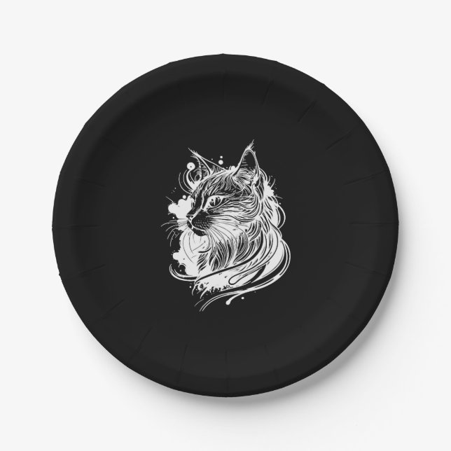Prato De Papel Gato De Espaço Cinto No Estilo De Tatuagem (Frente)