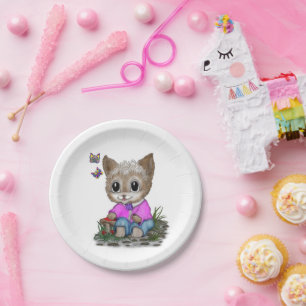 Prato De Papel Gato de Gato e Borboleta