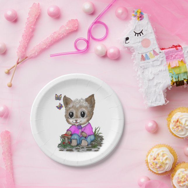Prato De Papel Gato de Gato e Borboleta (Festa)