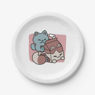 Prato De Papel Gato de Leite de Chocolate Kawaii – Bebida Aconche