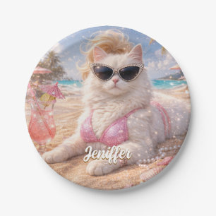 Prato De Papel Gato de Praia Glamouroso com Óculos de Sol