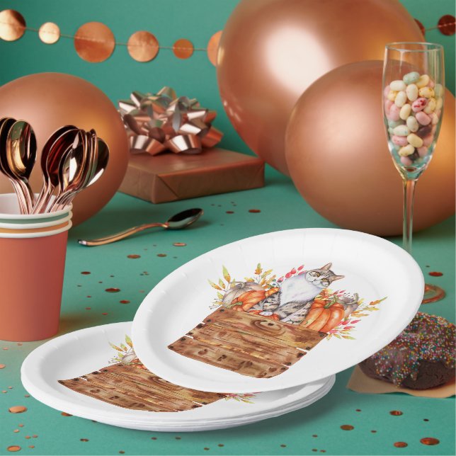 Prato De Papel Gato de queda e abóboras na caixa (Múltiplo)