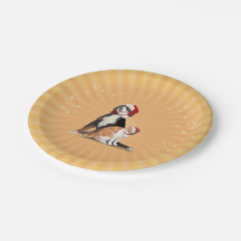 Prato De Papel Gato e Cachorro com Papai Noel